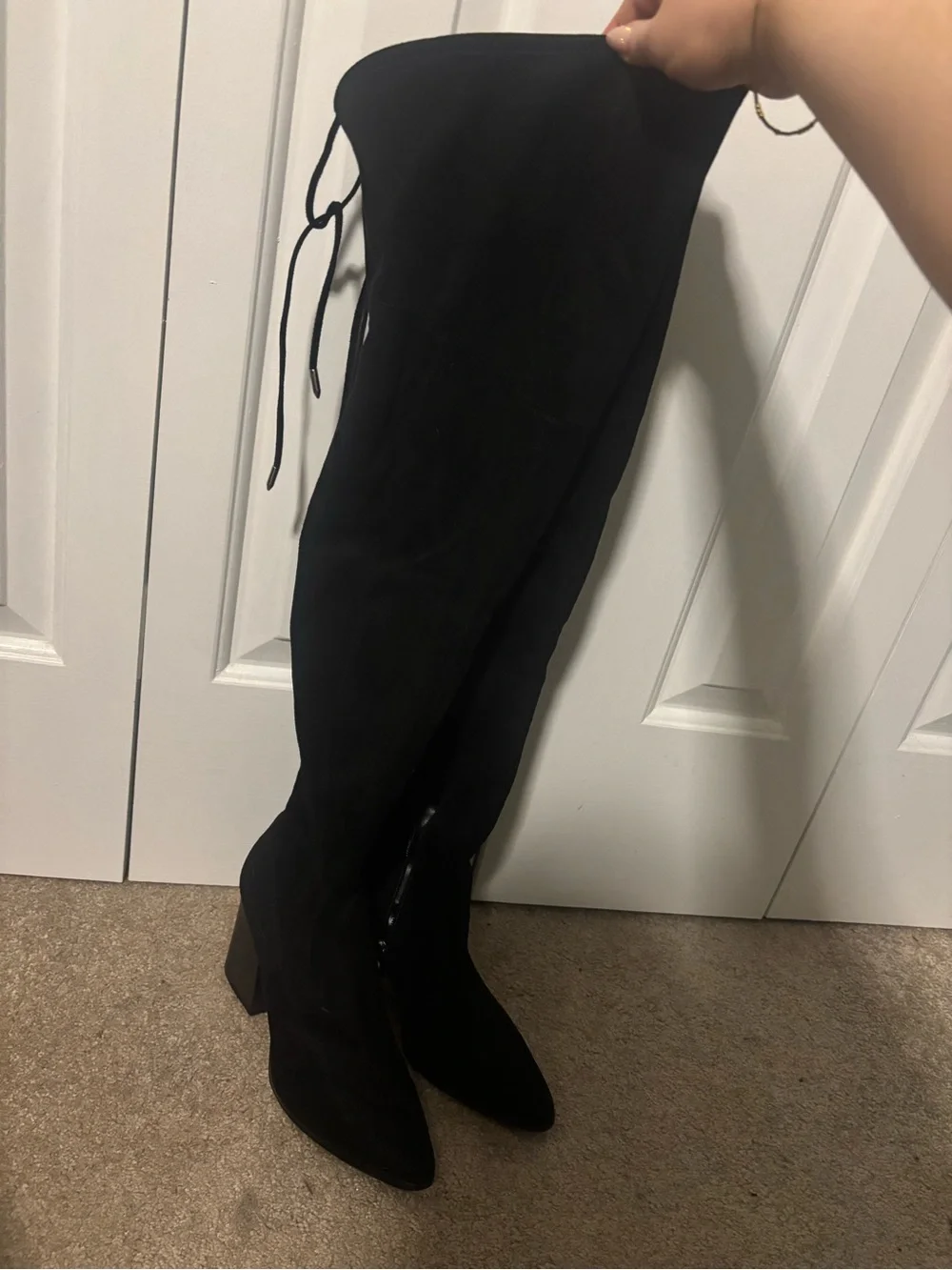 Marc Fisher Octavie Black Suede Over-the-Knee Block Heel Boots